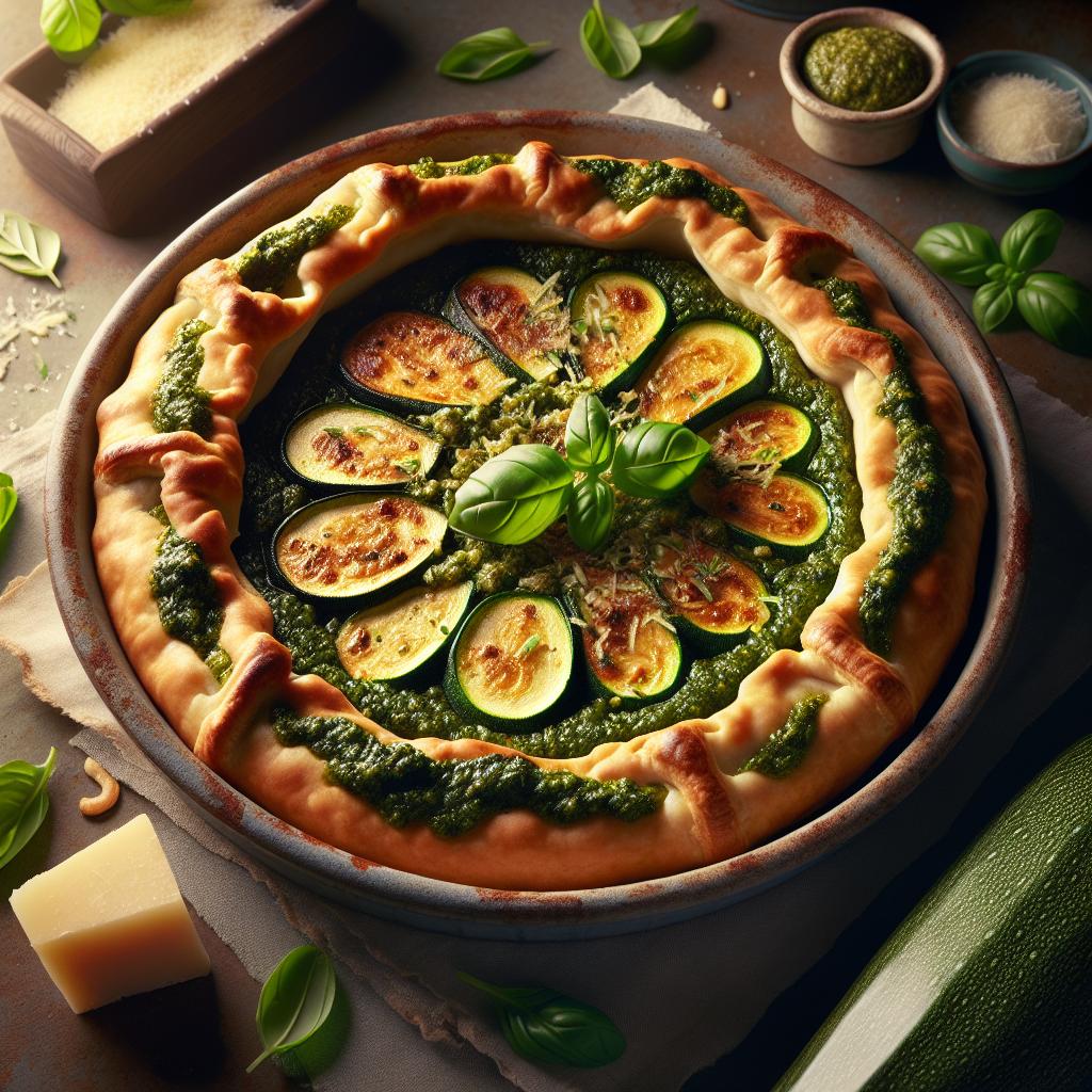 Tarta salada de pesto y calabacines