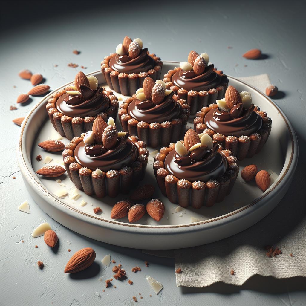 Tartaletas de cacao con almendras y crema de chocolate