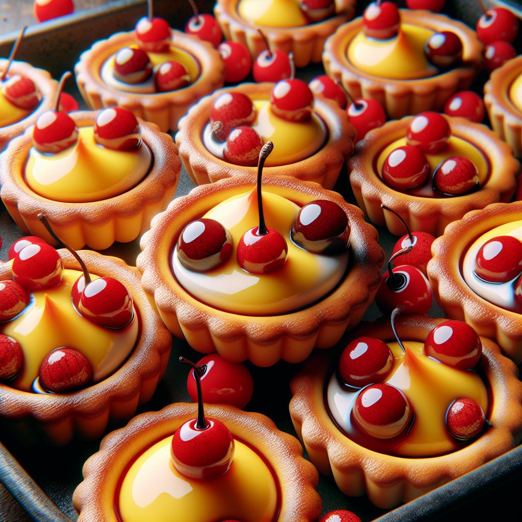 Tartaletas rellenas de crema pastelera y guindas