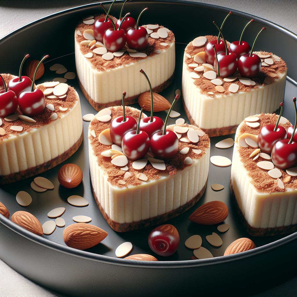 Corazones de cheesecake de almendras y guindas