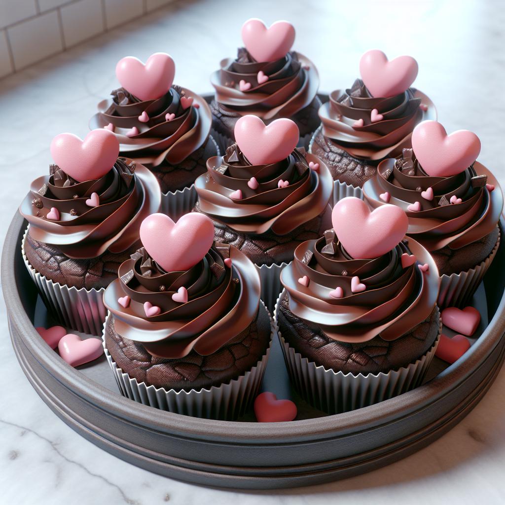 Cupcake de chocolate con corazón rosa