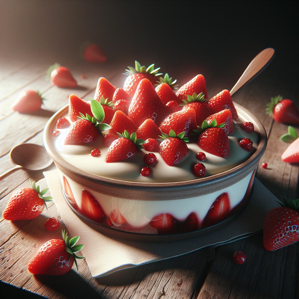 Postre de nata y fresas