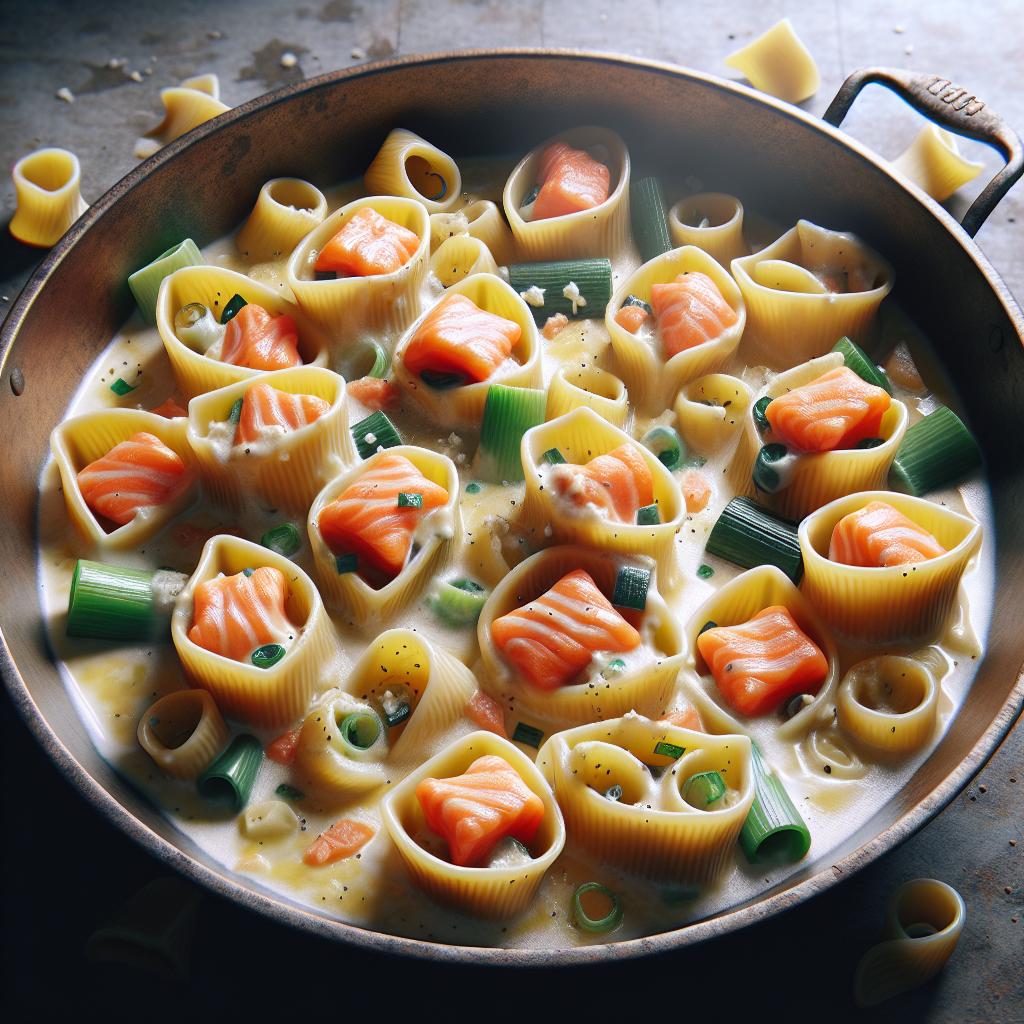 Fagottini de puerros, salmón y robiola