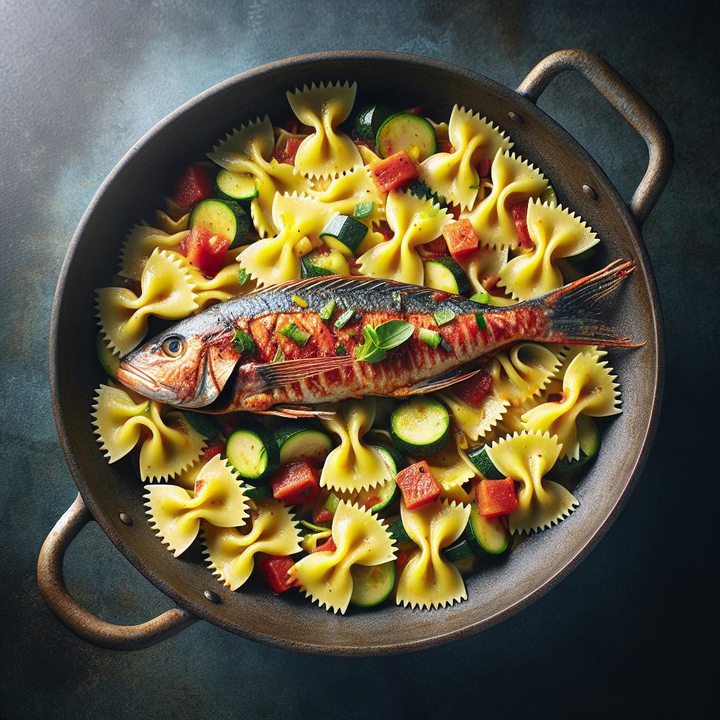 Farfalle con salmonetes y calabacines