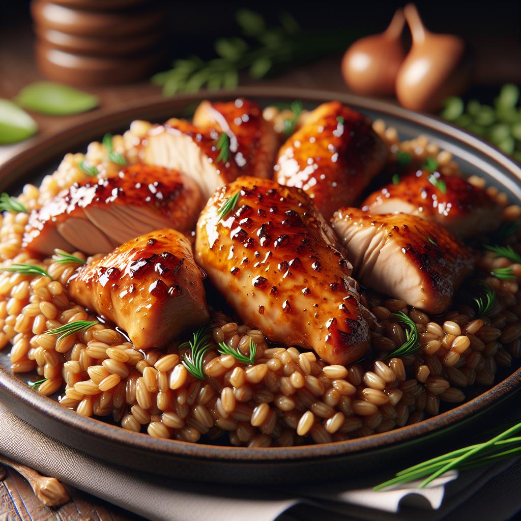 Espelta tibia con pollo a la miel