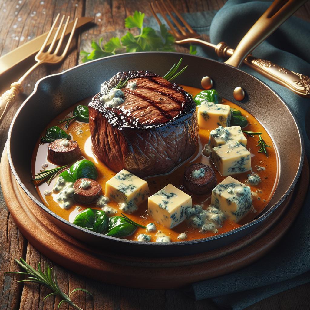 Filet mignon con salsa de roquefort
