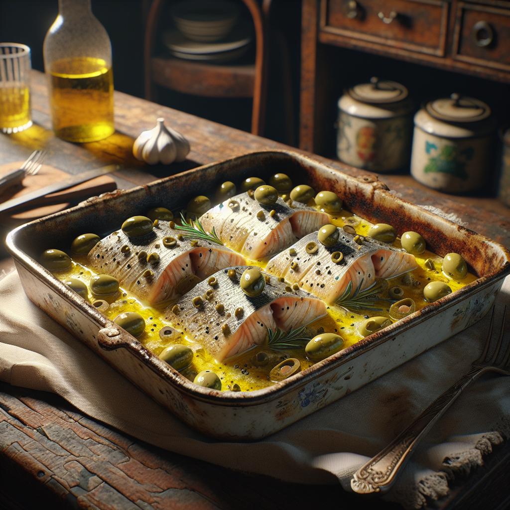 Filetes de pangasio al horno con aceitunas y alcaparras