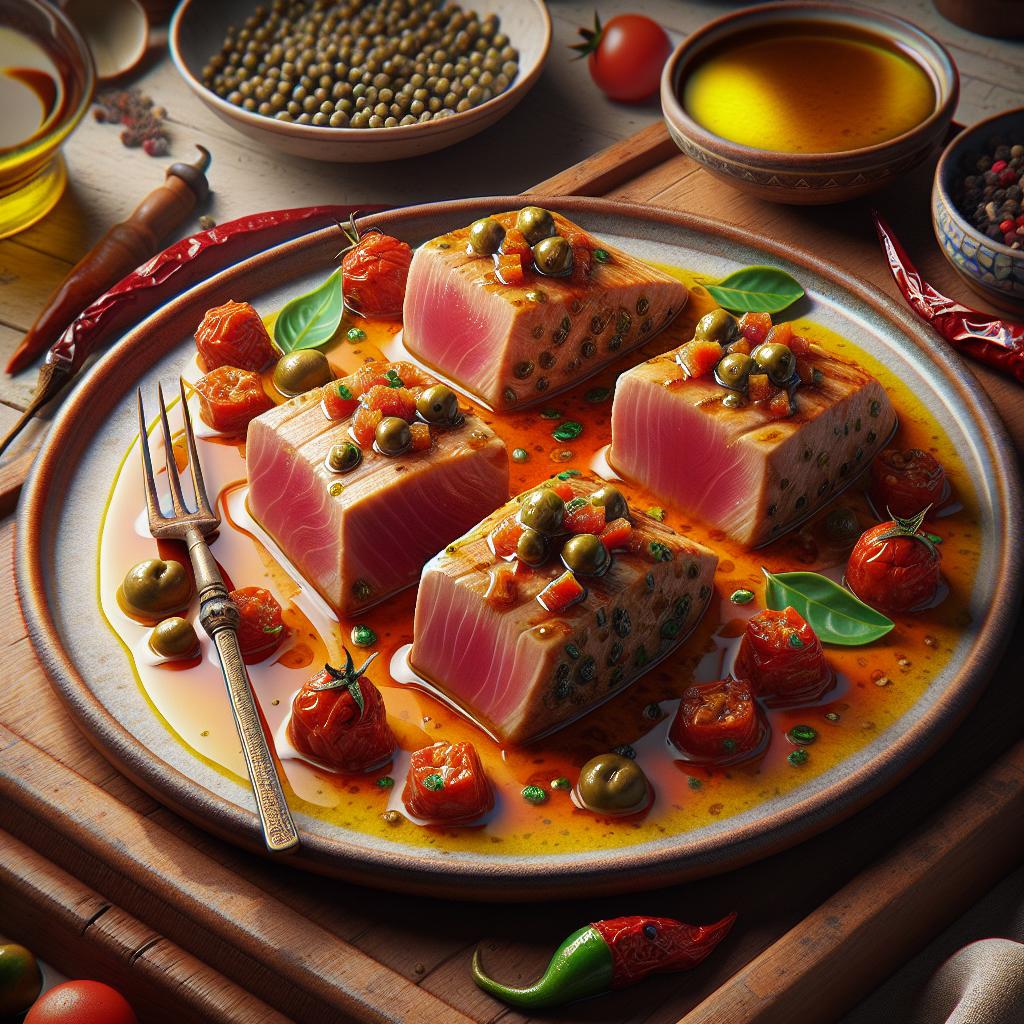 Filetes de atún con salsa de alcaparras