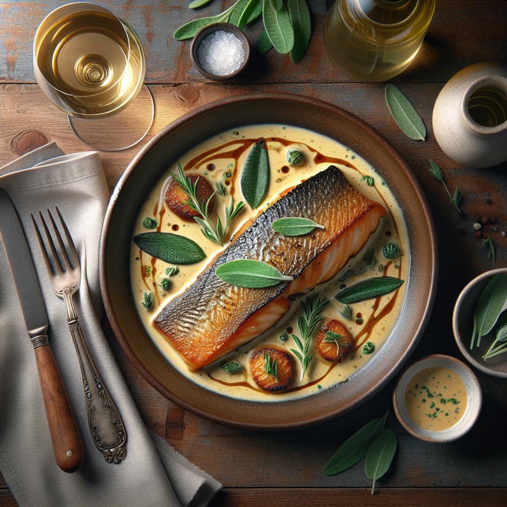 Filete de trucha salmonada al vino blanco y salvia