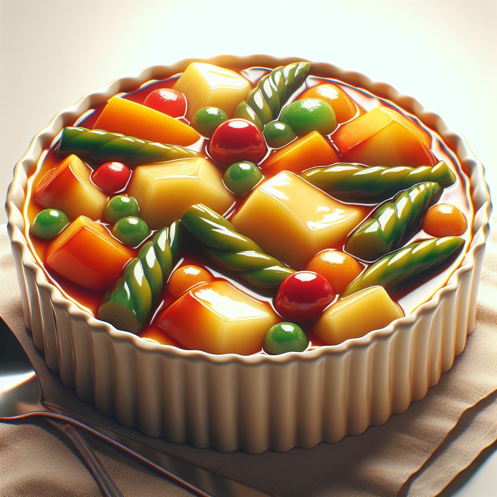 Flan de patatas y verduritas en agrodulce