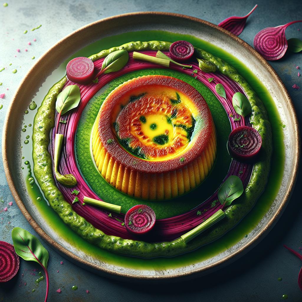 Flan de tracina y acelga con salsa de pencas