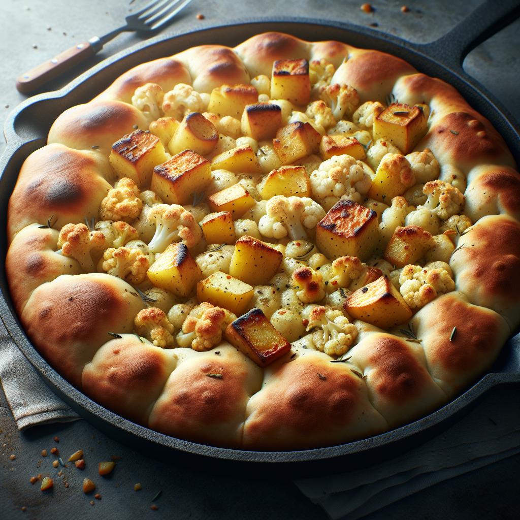 Focaccia alta con patatas y coliflor