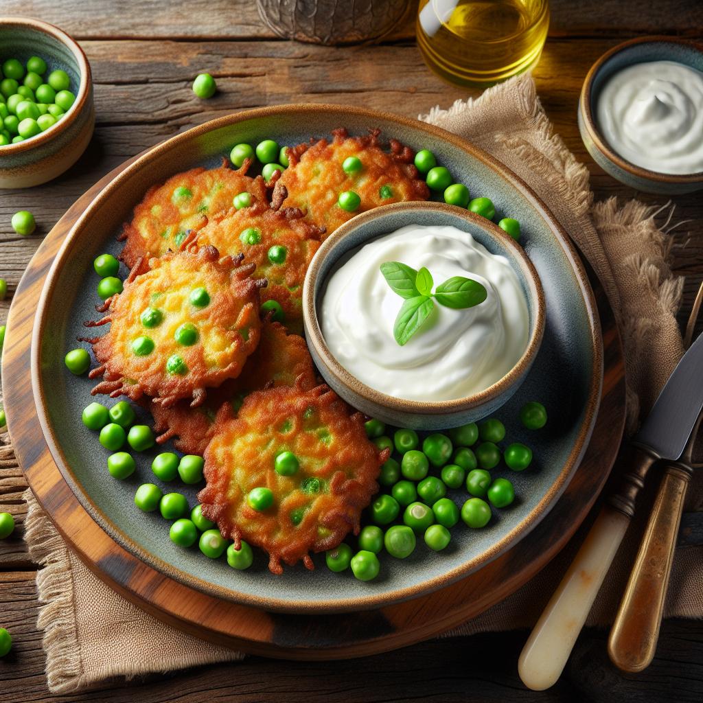 Buñuelos de guisantes con salsa de yogur