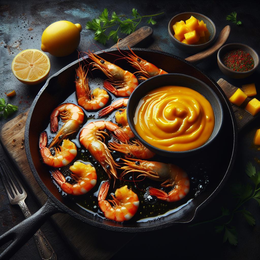 Fritura de gambas con salsa de mango