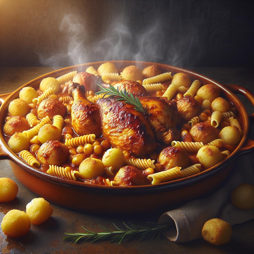 Muslos de pollo al horno con bolitas de patata