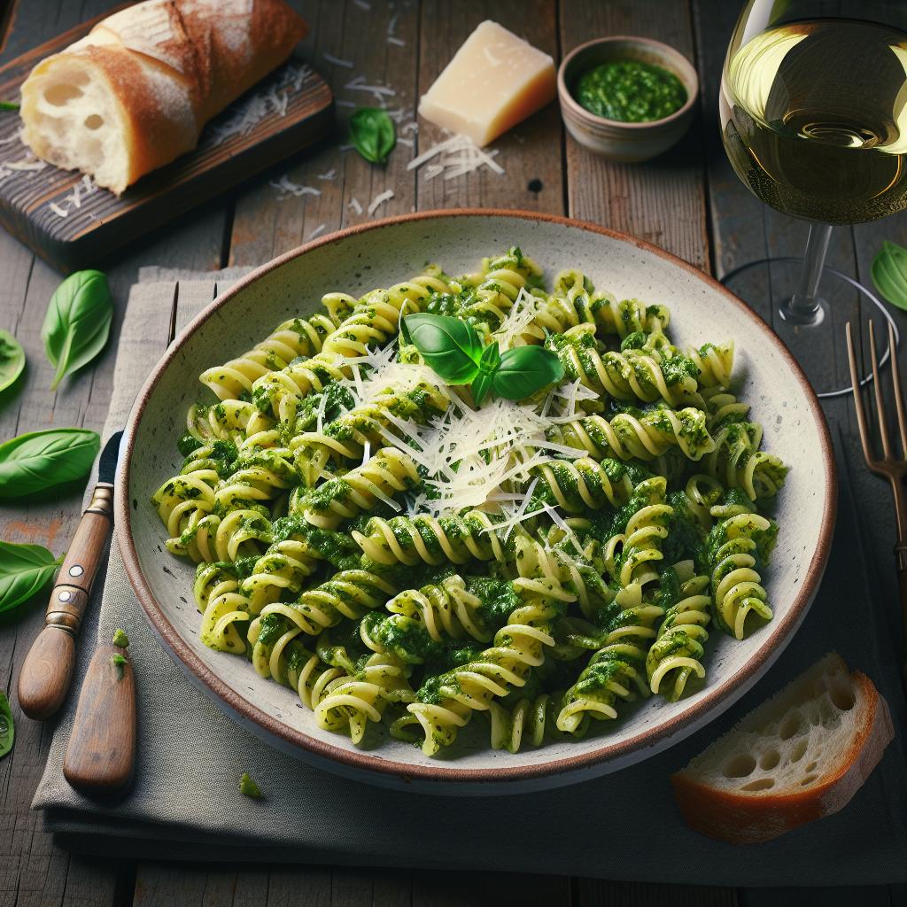 Fusilli al pesto en Riviera