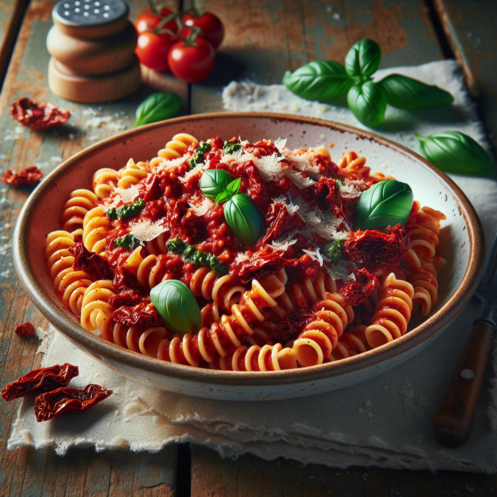 Fusilli Bucati Corti con Pesto de Tomates Secos