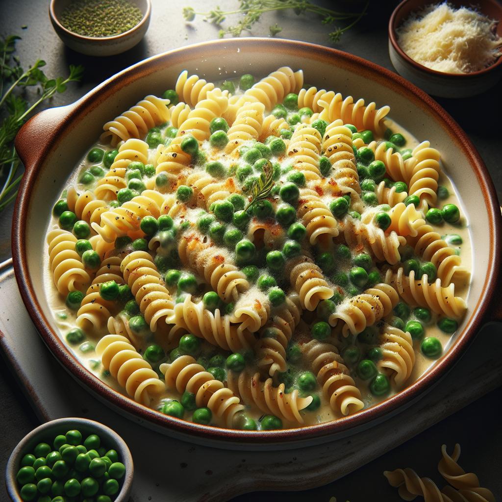 Fusilli con crema de guisantes y pecorino
