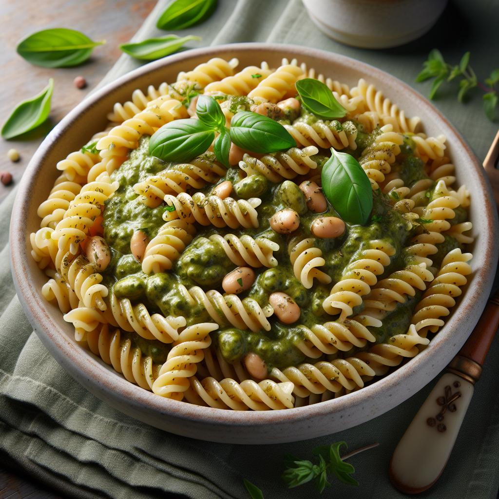 Fusilli con pesto de cannellini y orégano