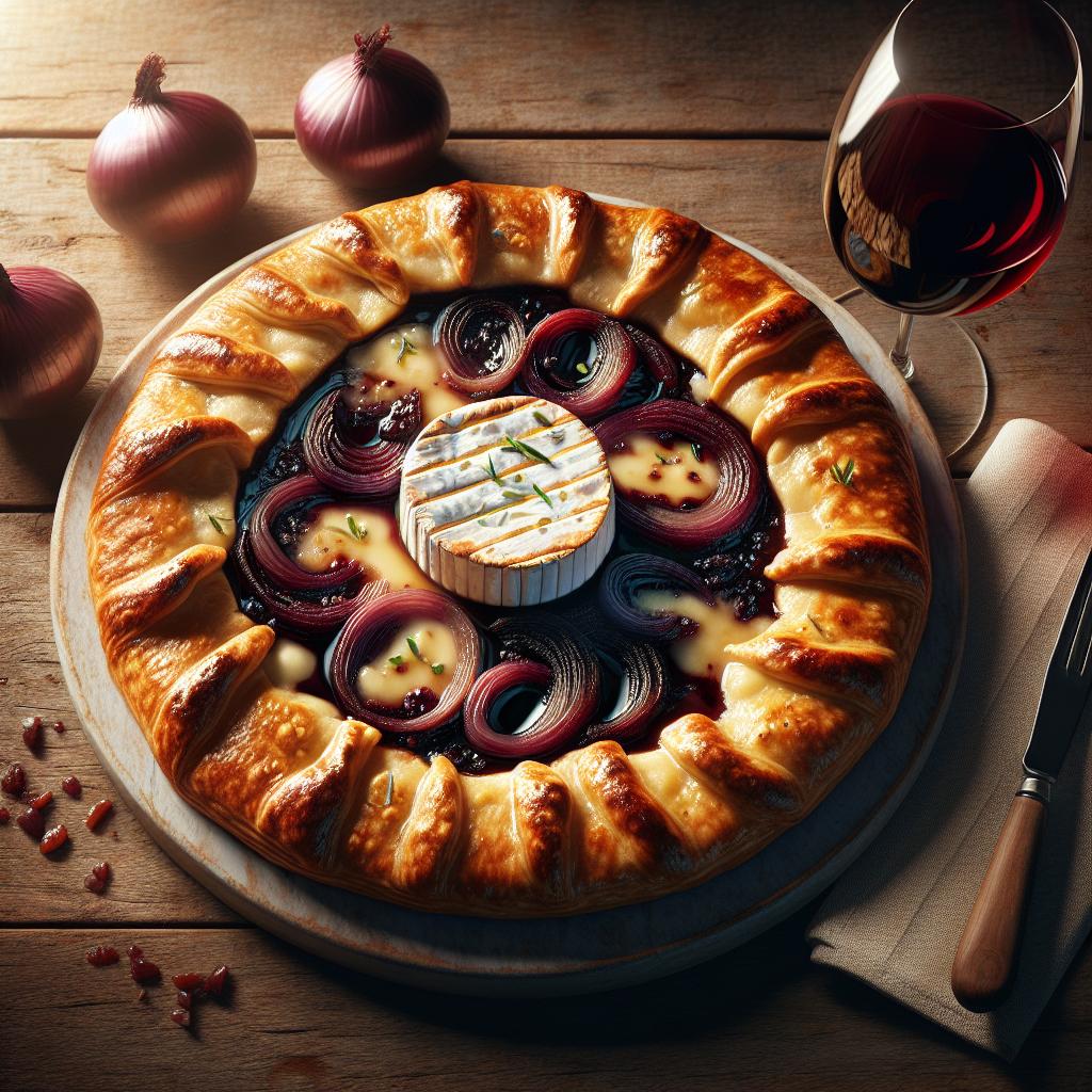 Galette de camembert y cebollas al Burdeos
