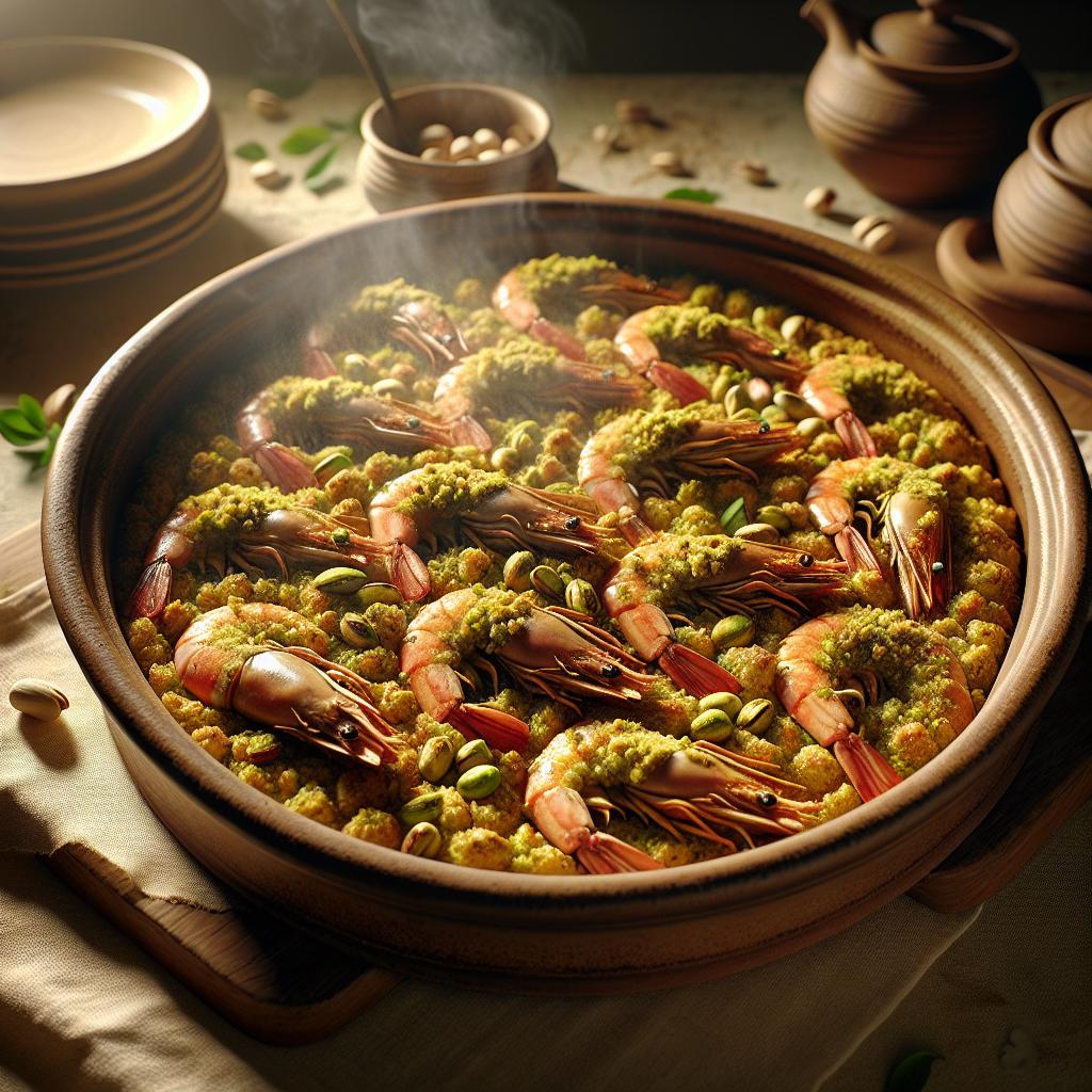 Gambas al horno con costra de pistachos