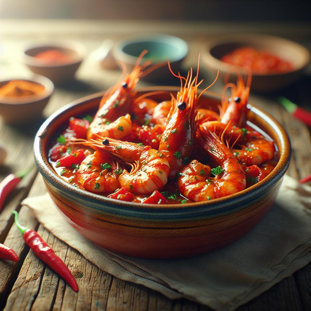 Gambas en salsa picante