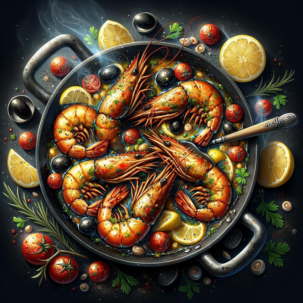 Gambones al horno con salsa de limón
