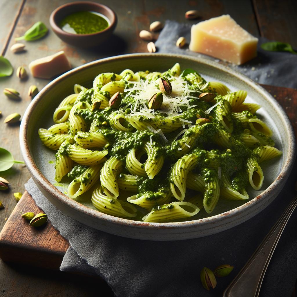 Garganelli al pesto de pistacho