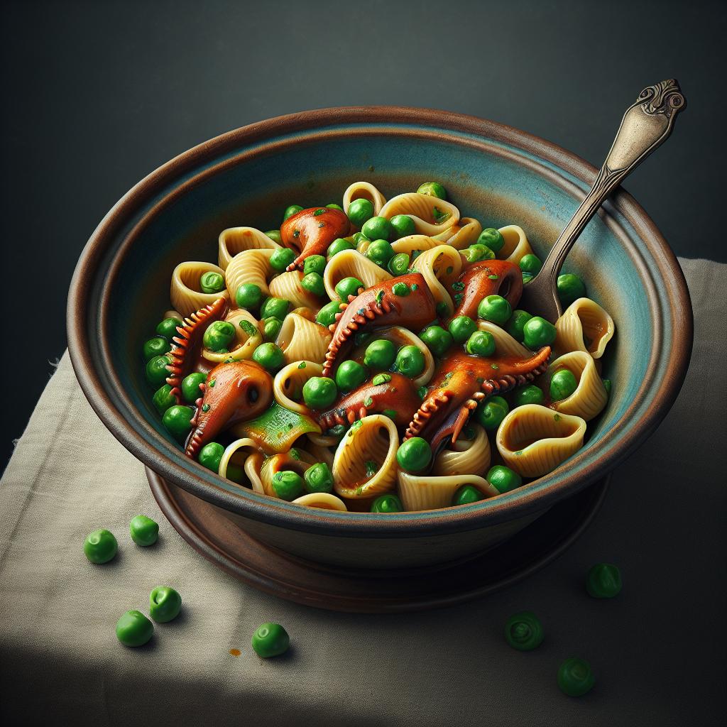 Garganelli al ragú de seppiolinas y guisantes