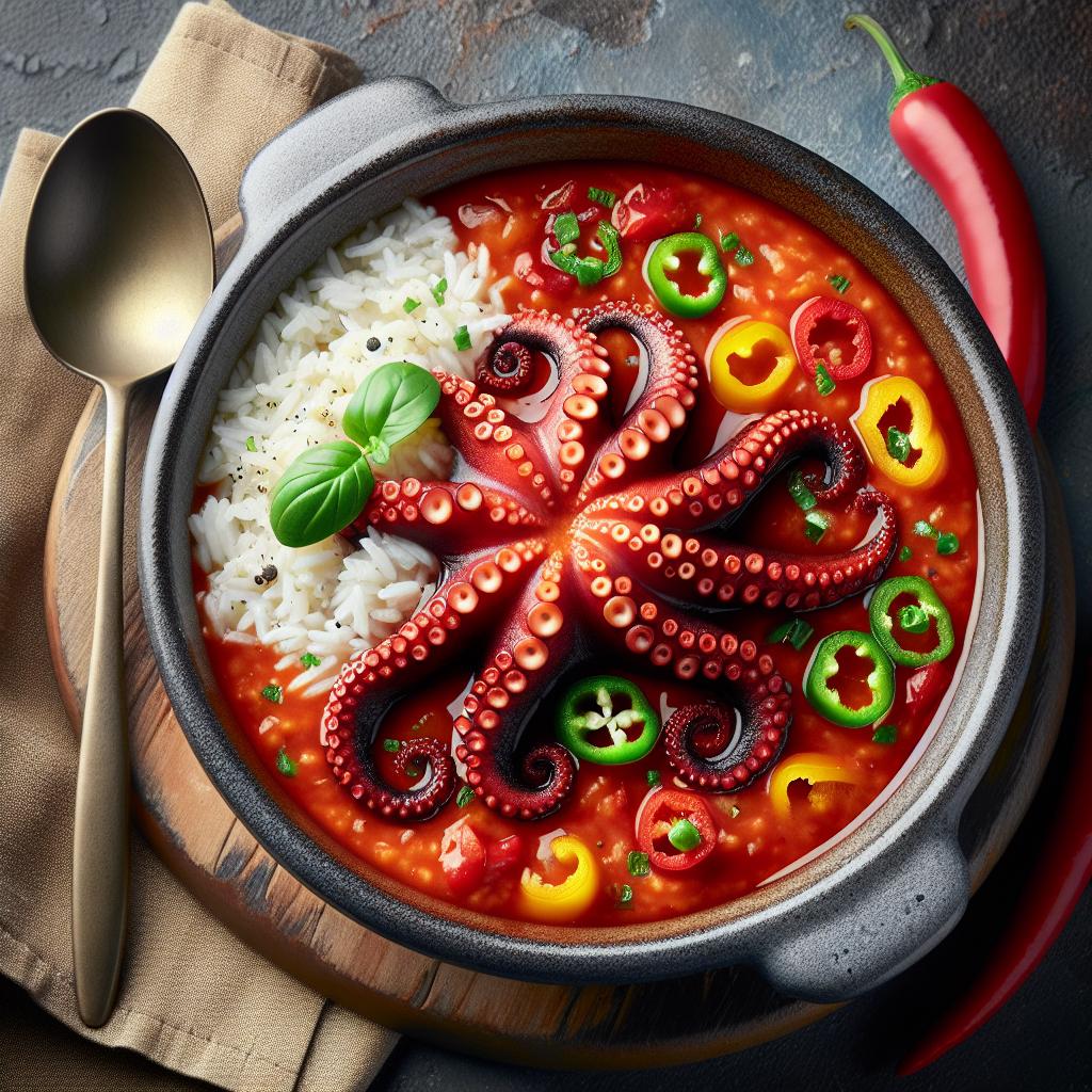 Gazpacho de pimientos con basmati y pulpo
