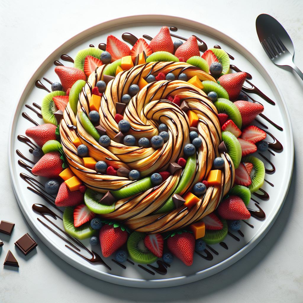 Molino de hojaldre con fruta y chocolate