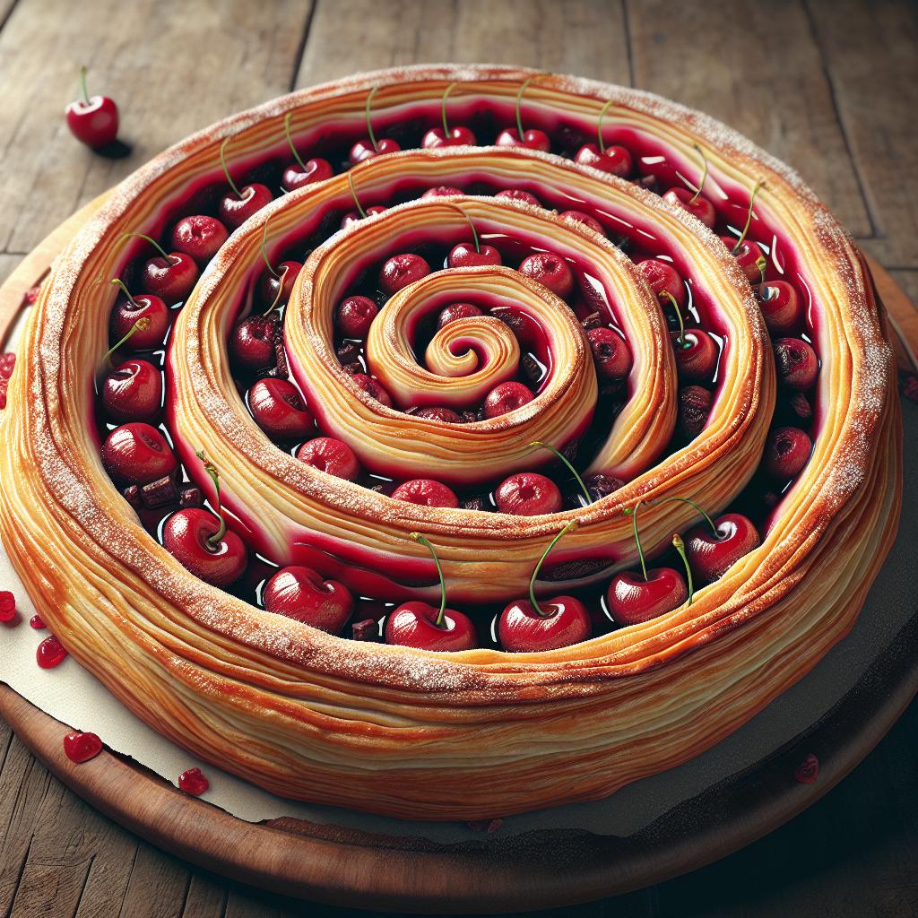 Espiral de hojaldre con cerezas