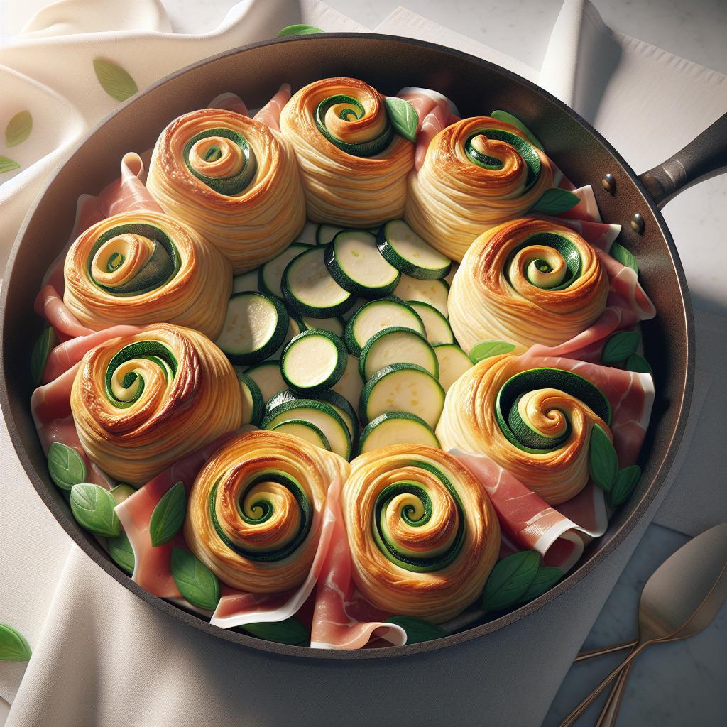 Rollitos de hojaldre con calabacines y jamón