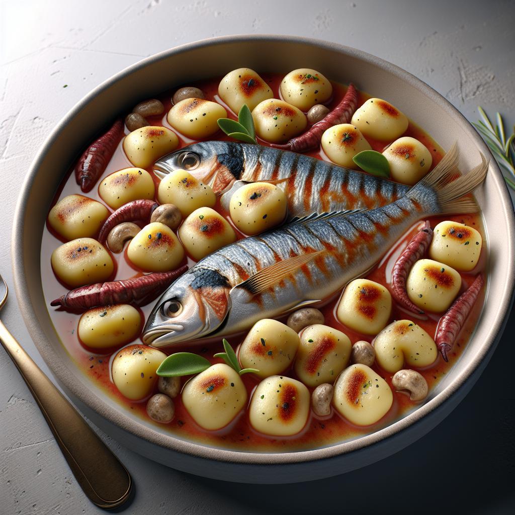 Gnocchetti de patatas con salmonetes y salsa de setas