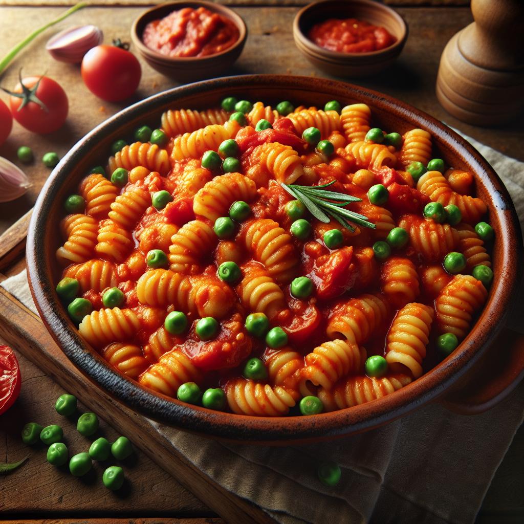 Gnocchetti sardos con tomate y guisantes