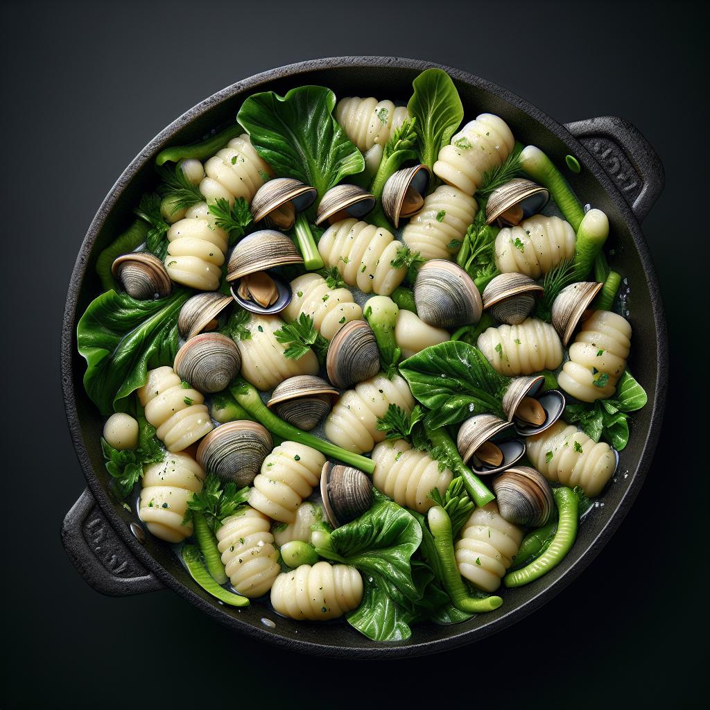 Ñoquis con almejas y grelos