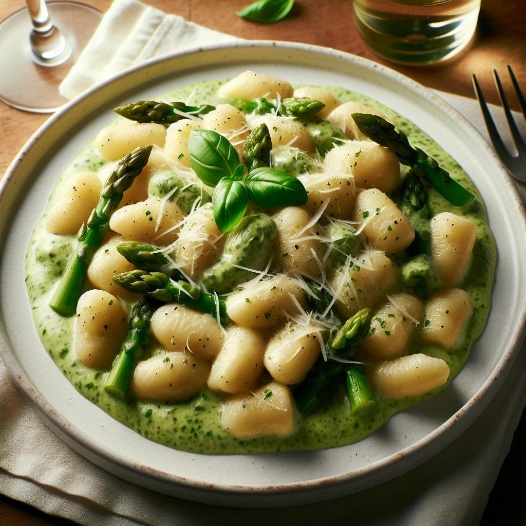 Gnocchi con crema de espárragos