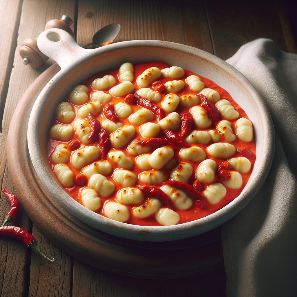 Ñoquis con crema de pimientos