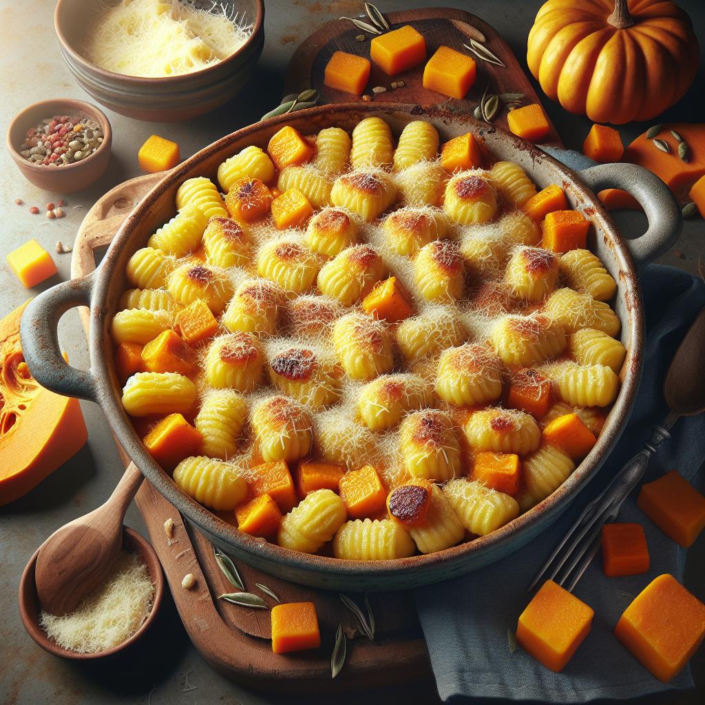 Gnocchi gratinados con calabaza y toma