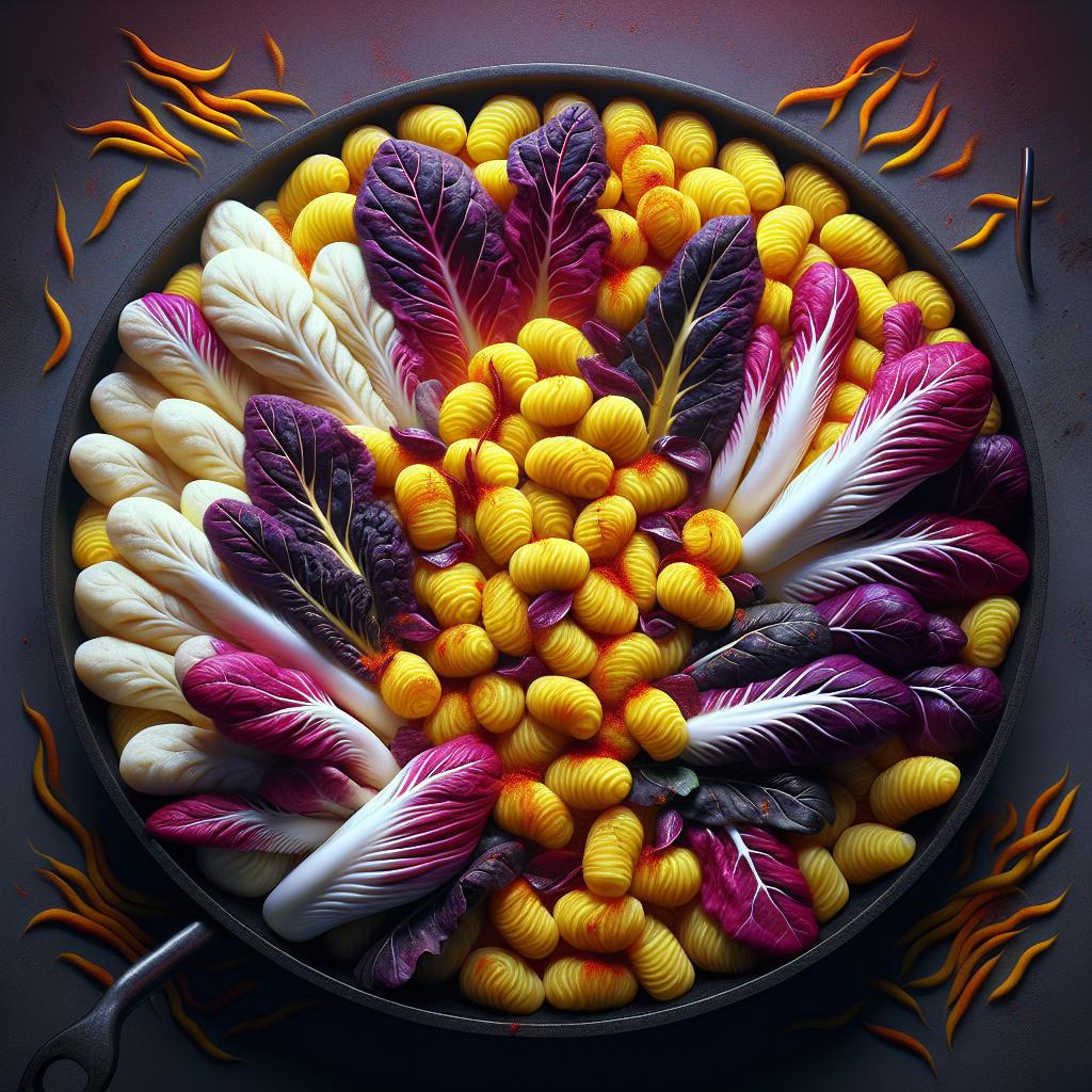 Ñoquis con radicchio y azafrán