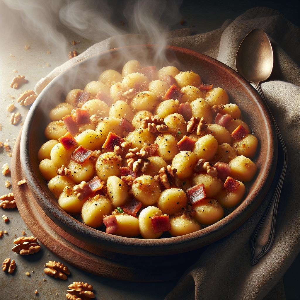 Ñoquis con speck y nueces