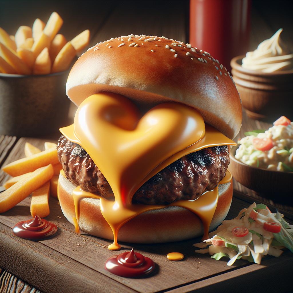 Hamburguesa con corazón filante