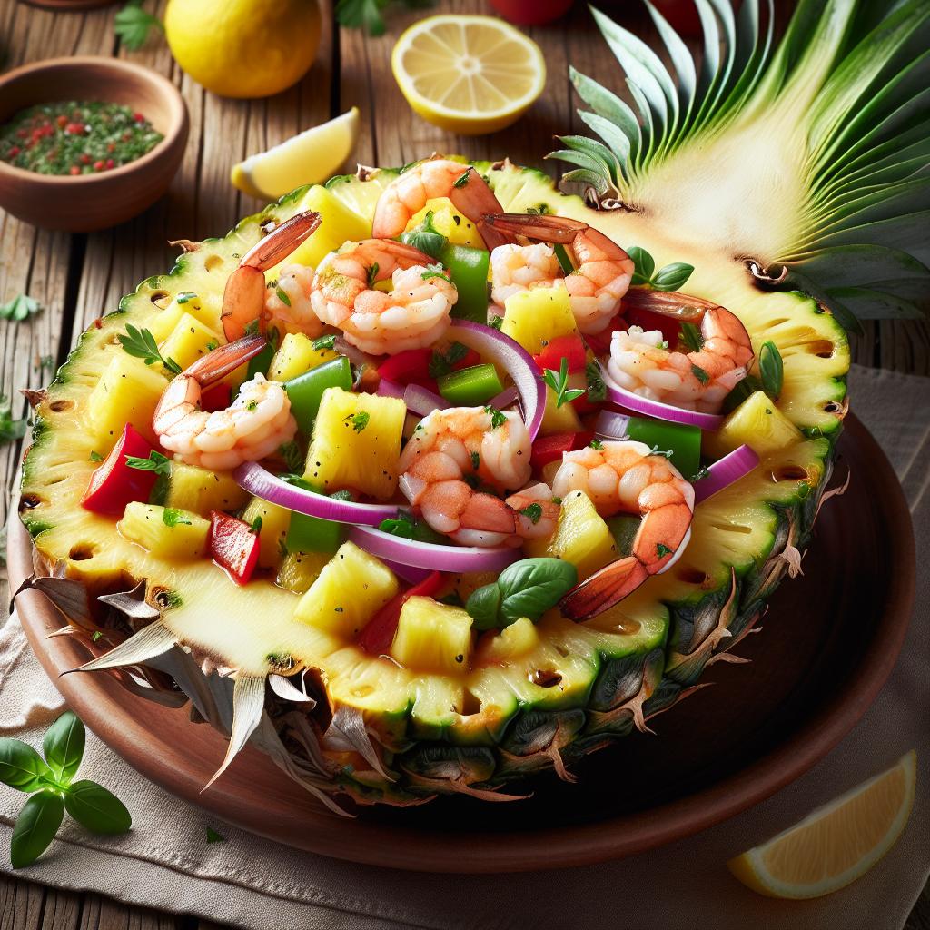 Ensalada con gambas en la piña