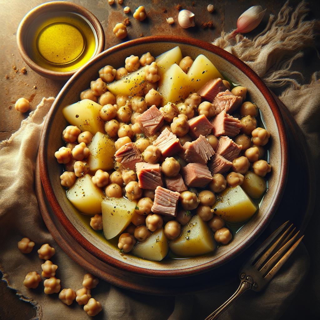 Ensalada de garbanzos, patatas y atún