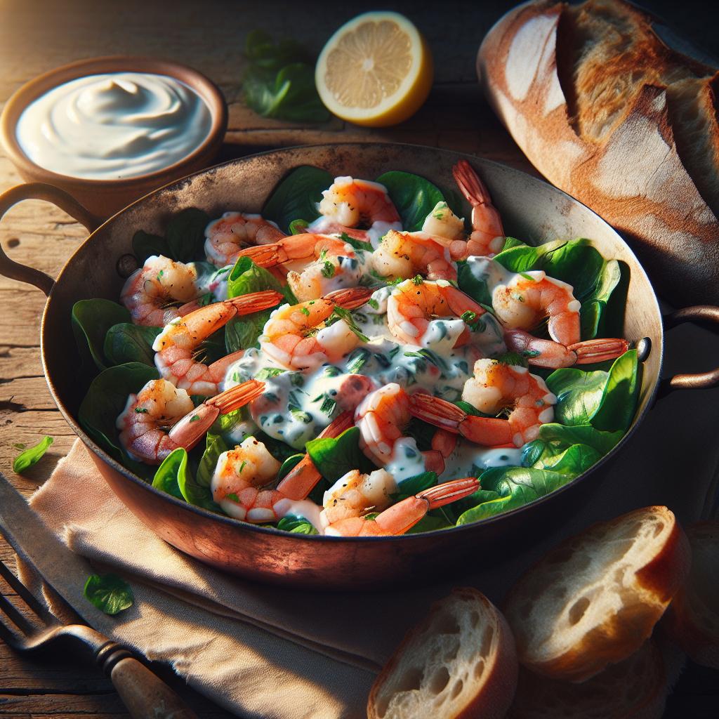 Ensalada de gambas con salsa de yogur