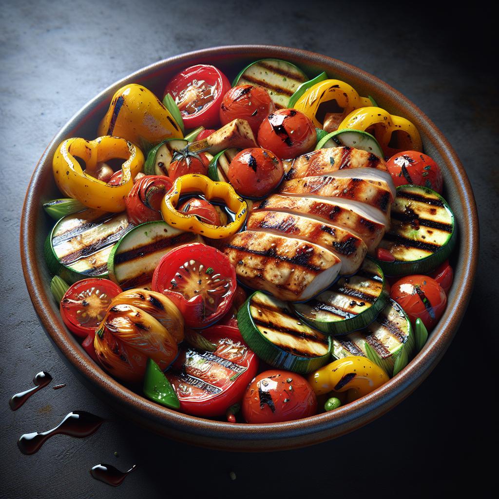 Ensalada de pollo con verduras a la parrilla