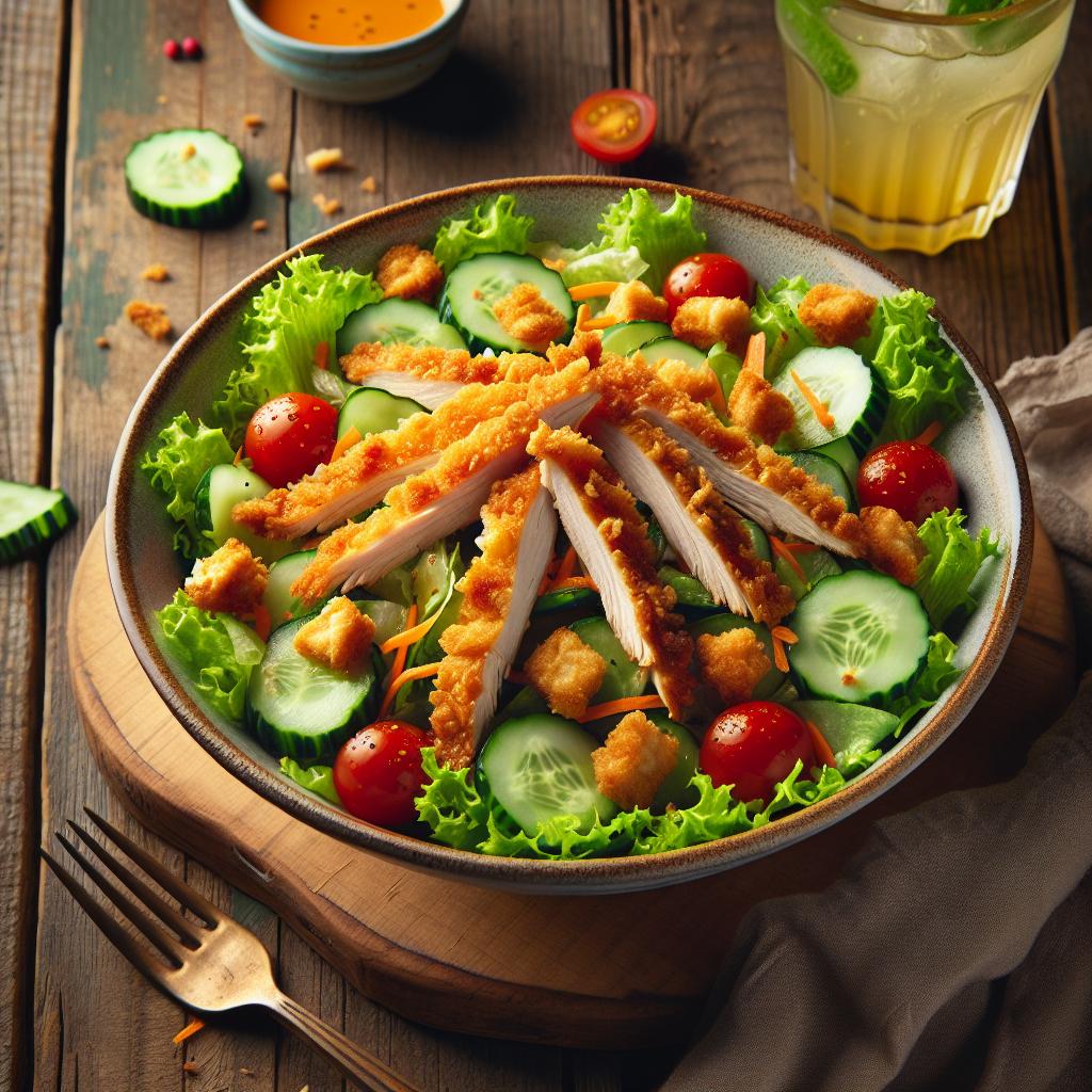 Ensalada de pollo crujiente con vinagreta