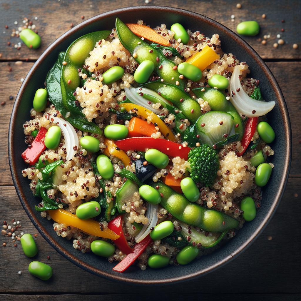 Ensalada de quinoa con edamame y verduras
