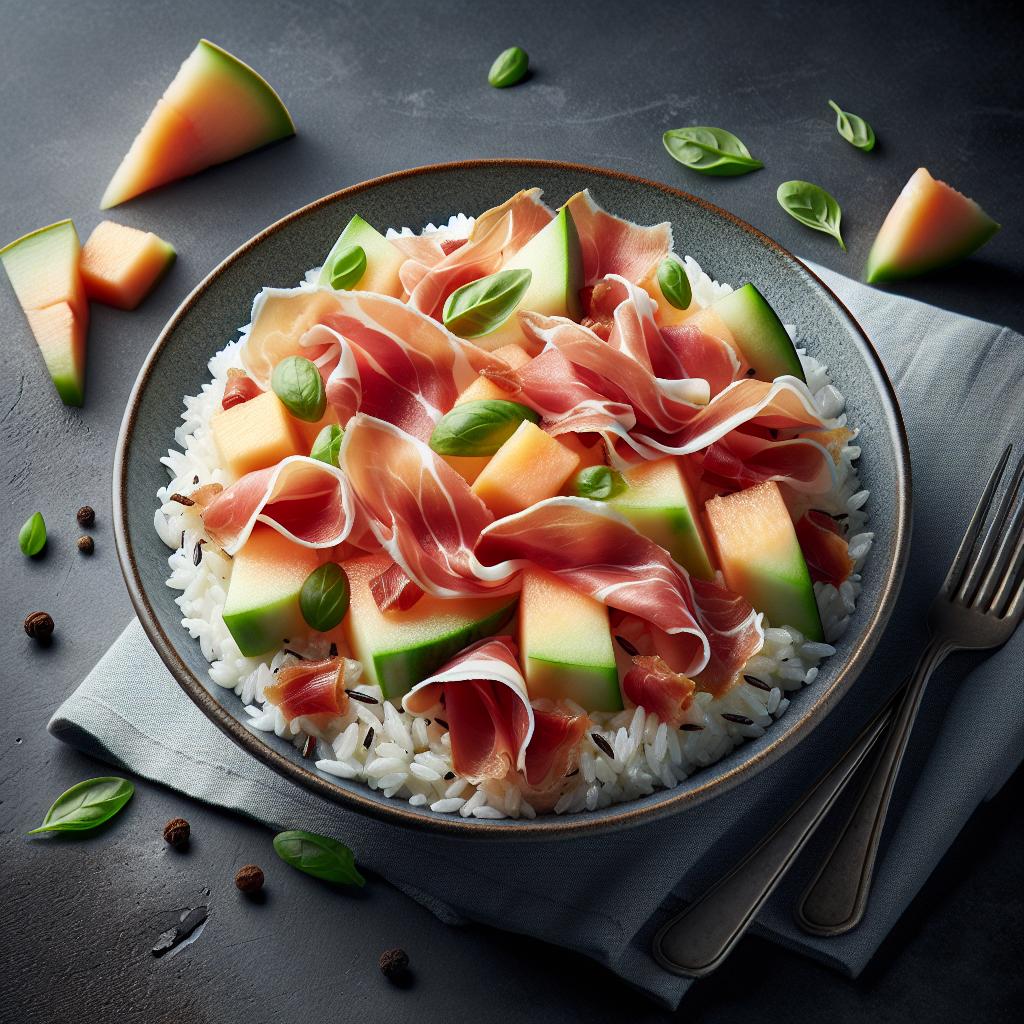 Ensalada de arroz con jamón y melón