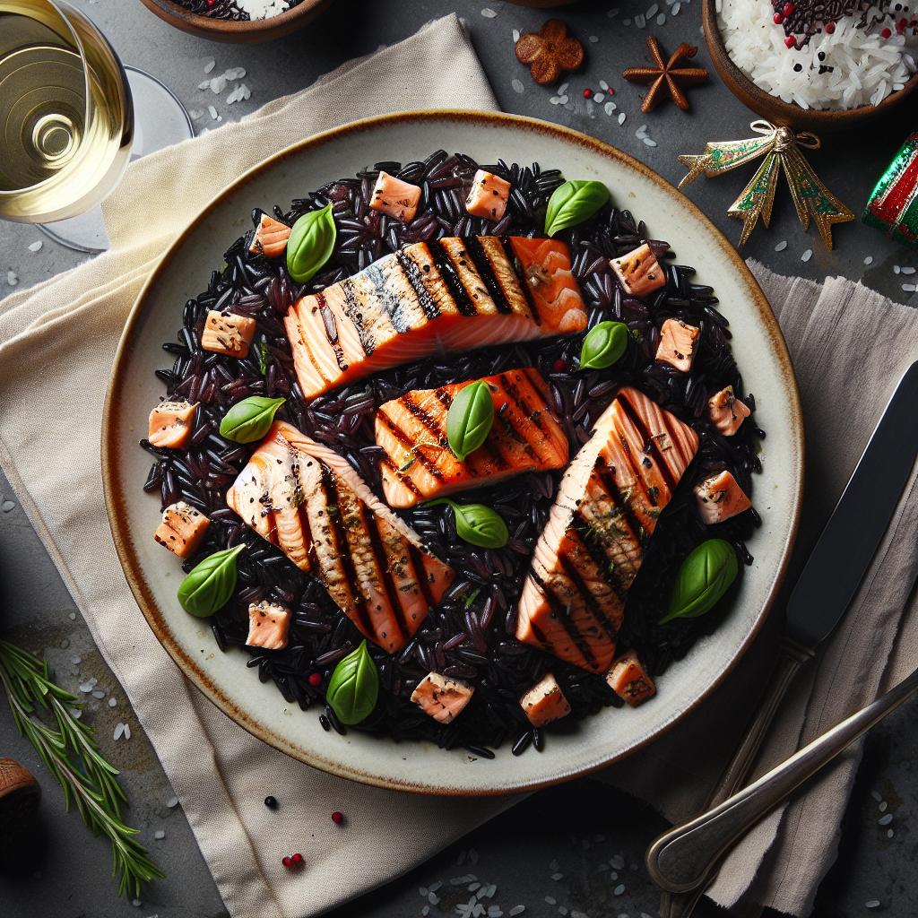 Ensalada de arroz venere con salmón
